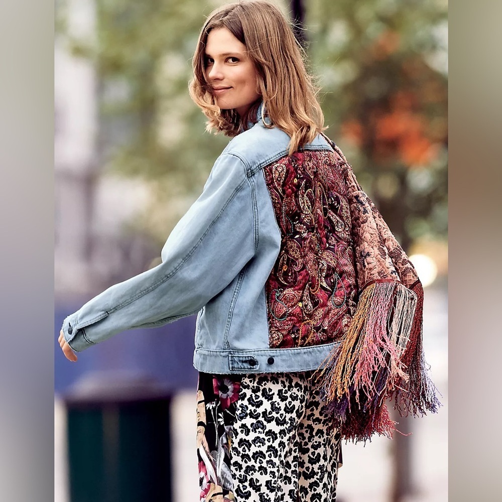 Free People Paisley Quilted Denim Jacket